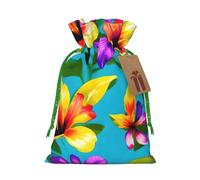 Hawaiian Colorful Flowers Print Christmas Gift Bag, Drawstring Christmas Bags Reusable Gift Bags With Name Tags