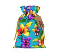 Hawaiian Colorful Flowers Print Christmas Gift Bag, Drawstring Christmas Bags Reusable Gift Bags With Name Tags