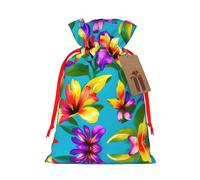Hawaiian Colorful Flowers Print Christmas Gift Bag, Drawstring Christmas Bags Reusable Gift Bags With Name Tags