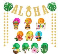 Hawaiian Decorations, Summer Beach Party Decorations, 1 Banner and 10 Hanging Swirls, for Indoor and Outdoor Hawaiian Tropical Summer Beach Pool Tiki Party Supplies