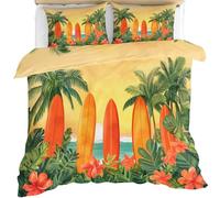 Hawaiian Duvet Cover Set Tropical Comforter Cover Summer Bedding Set with Pillowcase 3 Piece Quilt Cover with Zipper for Kids Double Size