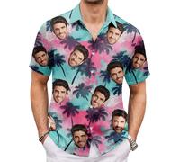 Hawaiian Face Print Shirt Men's Short Sleeve - Tropical Button Up Casual Beach Shirt Breathable for Summer