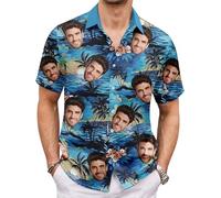 Hawaiian Face Print Shirt Men's Short Sleeve - Tropical Button Up Casual Beach Shirt Breathable for Summer