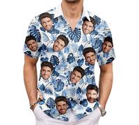 Hawaiian Face Print Shirt Men's Short Sleeve - Tropical Button Up Casual Beach Shirt Breathable for Summer