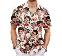 Hawaiian Face Print Shirt Men's Short Sleeve - Tropical Button Up Casual Beach Shirt Breathable for Summer