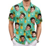 Hawaiian Face Print Shirt Men's Short Sleeve - Tropical Button Up Casual Beach Shirt Breathable for Summer