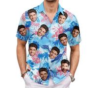 Hawaiian Face Print Shirt Men's Short Sleeve - Tropical Button Up Casual Beach Shirt Breathable for Summer