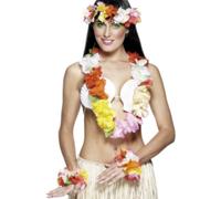 Hawaiian Fancy Dress Deluxe 4 Piece Lei Garland Set Multicolour New by Smiffys