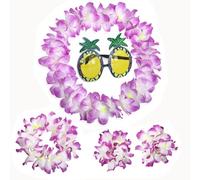 Hawaiian Fancy Dress, Hawaiian Garland with Pineapple Sunglasses, Hawaiian Lei Flower Set for Tropical Luau Party Supplies