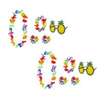 Hawaiian Fancy Dress Set | 5-Piece Tropical Party Accessories | Pineapple Sunglasses & Multi-Coloured Flower Lei Garland | Beach, Luau & Summer Theme Costume (2 Sets)