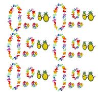 Hawaiian Fancy Dress Set | 5-Piece Tropical Party Accessories | Pineapple Sunglasses & Multi-Coloured Flower Lei Garland | Beach, Luau & Summer Theme Costume (6 Sets)