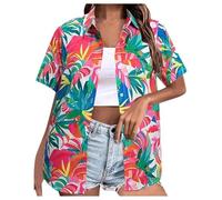 Hawaiian Fancy Dress Women, Hawaiian Shirts for Women Beach Shiteshirts Outfits Summer Floral Tropic Printing Fancy Dress T Shirt Funny Short Sleeve Clothing Button Down Ladies Blouses Topky Blue
