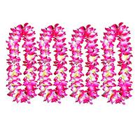 Hawaiian Flalay Dance Wreath Garland Artificial Flowers Fabric Neck Loop for Luau Party Costume (Pink; 4pcs)