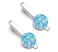 Hawaiian Floral Tropical Plants Men's Tie Clips Necktie Bar Pinch Clip Set of 2 Formal Business Wedding Accessories