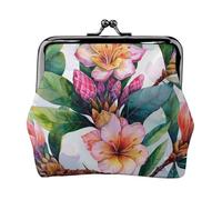 Hawaiian flower art print Print Coin Purse for Women Cute PU Leather Kiss-lock Change Purse Wallet, Black, One Size, Pattern
