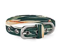 Hawaiian Flower Palm Leaves Dog Collar Adjustable Pet Collar Stainless Steel D-Ring Collar Oxford Cloth Cat Collar Strap with Metal Buckle for Small Medium Dog