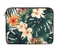 Hawaiian Flower Palm Leaves Laptop Sleeve 15inch Laptop Protective Case for Women Men Shockproof Computer Cover Portable Notebook Briefcases Computer Carrying Bag Lap Top Protector Compatible with Not