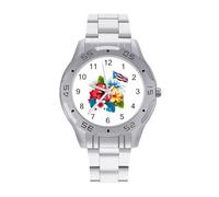 Hawaiian Flower PR State Flag Quartz Wrist Watch Stainless Steel Watches for Men Women Easy to Read