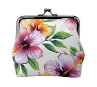 Hawaiian flower print 1 Print Coin Purse for Women Cute PU Leather Kiss-lock Change Purse Wallet, Black, One Size, Pattern