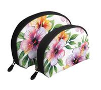Hawaiian Flower Print 1 Print Small Purses 2Pcs Portable Coin Purse Makeup Bag Soft Vacation Pouch Change Holder Wallet with Zipper Portable for Shopping Travel Party Cosmetic Bag