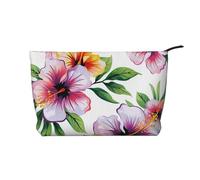 Hawaiian Flower Print 1 Printed Corduroy Makeup Bag for Women Cute Make up Bag Travel Cosmetic Bag with Wristlet