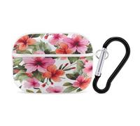 Hawaiian Flower Print Airpod Pro Case AirPods 2 Case for Women Hard Shell Protective Cover with Carabiner Keychain Compatible with AirPods Case 2nd 1st Generation, Front LED Visible White