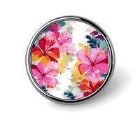 Hawaiian Flower Print Badge Holder Exquisite Round Badge with Picture Pin DIY Button Badges Personalized Metal Button Pin Fashion Brooch Crafts Gifts Clothes Decorative Pins