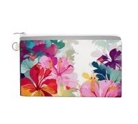 Hawaiian Flower Print Coin Purses with Zipper, Personalized Zero Wallet for Shopping, Small Makeup Pouches Bag for Travel, Card Organizer Case, Portable Canvas Change Purses
