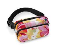 Hawaiian Flower Print Fanny Packs with Zipper, Personalized Waist Bags with Multiple Pockets, Adjustable Sling Bag for Travel, Waterproof Belt Bag, Crossbody Bags