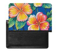 Hawaiian Flower Print Passport Holder with 3 Card Slots, Portable PU Leather Travel Wallet, Slim Protective Cover for Passport, ID, Credit Cards