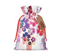 Hawaiian Flower Print Print Christmas Burlap Gift Bag With Drawstring, Present Small Favor Pouch For Birthday Parties-S Size