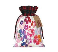 Hawaiian flower print Printed Gift Bags with Drawstring - Christmas Party Holiday Sacks - Festive Pouches for Goodie, Treats
