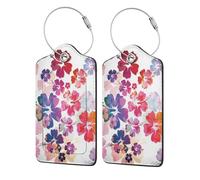 Hawaiian Flower Print Printing Luggage Tags for Suitcases Pu Leather Luggage Tags Privacy Flip Cover, Stainless Steel Loop & Waterproof Address Card (1pack/2pack/4pack)