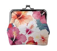 Hawaiian Flower Print Small Coin Purse For Women Girls Pu Leather Change Purse Wallets Key Bags Kiss-Lock Mini Coin Pouch For Women Girls