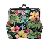 Hawaiian flower print small wallets woman,wallets for women,coin purse for women,small womens wallet,with zipper and kiss lock, Black, One Size, Art Deco