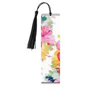 Hawaiian Flower Print Wooden Bookmarks 5 Pcs,Handmade Double-Sided Printed Book Marks Page Markers with Black Tassels Book Accessories Gift for Book Lovers Women Men