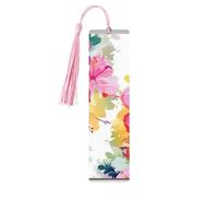 Hawaiian Flower Print Wooden Bookmarks 5 Pcs,Handmade Double-Sided Printed Book Marks Page Markers with Pink Tassels Book Accessories Gift for Book Lovers Women Men