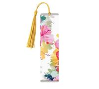 Hawaiian Flower Print Wooden Bookmarks 5 Pcs,Handmade Double-Sided Printed Book Marks Page Markers with Gold Tassels Book Accessories Gift for Book Lovers Women Men