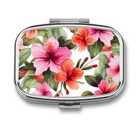Hawaiian Flower Print1 Pill Box for Pocket Square Pill Box 2 Compartment Decorative Portable Travel Pill Holder Tablet Vitamin Organizer Mini Pill Case