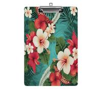 Hawaiian Flowers on Green Background Clipboard Sturdy Low Profile Clip Clipboards Hanging Hole with Hanging Clipboard Acrylic Clip Board Holds 100 Sheets12.5x8.5In