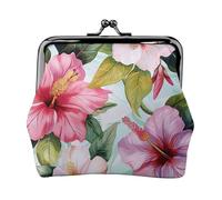 Hawaiian flowers print Print Coin Purse for Women Cute PU Leather Kiss-lock Change Purse Wallet, Black, One Size, Pattern