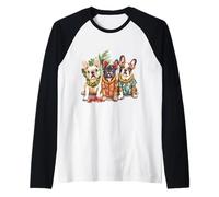 Hawaiian French Bulldogs Tropical Flower Lei Cute Funny Dogs Raglan Baseball Tee