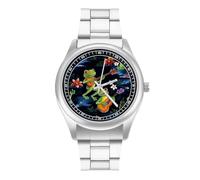 Hawaiian Frogs Play Guitar Quartz Watch Stainless Steel Wrist Watches for Men Women Easy to Read
