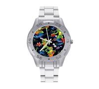 Hawaiian Frogs Play Guitar Quartz Wrist Watch Stainless Steel Watches for Men Women Easy to Read