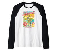 Hawaiian Gecko Hibiscus Beach Tropical Hawaii Aloha Spirit Raglan Baseball Tee