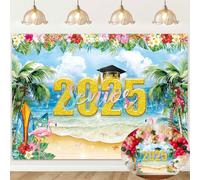 Hawaiian Graduation Party Backdrop Class of 2025 Background Summer Tropical Beach Floral senior Congrats Grad Banner Graduation Celebration Prom Party Decorations Photo Booth Props (7X5FT)