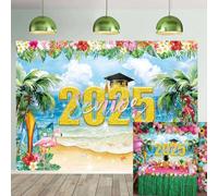 Hawaiian Graduation Party Backdrop Class of 2025 Background Summer Tropical Beach Floral senior Congrats Grad Party Banner Graduation Celebration Prom Decorations Photo Booth Props (8x6FT)