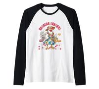 Hawaiian Grandma Floral Chicken Costume Summer Vacation Raglan Baseball Tee