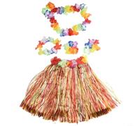 Hawaiian Grass Skirt Set with Flower Lei, Hula Dance