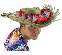 Hawaiian Hat with Decorative Flower Lei - Summertime Dress Up, Beach Party and Holiday Fancy Dress Accessory (Red Flowers)